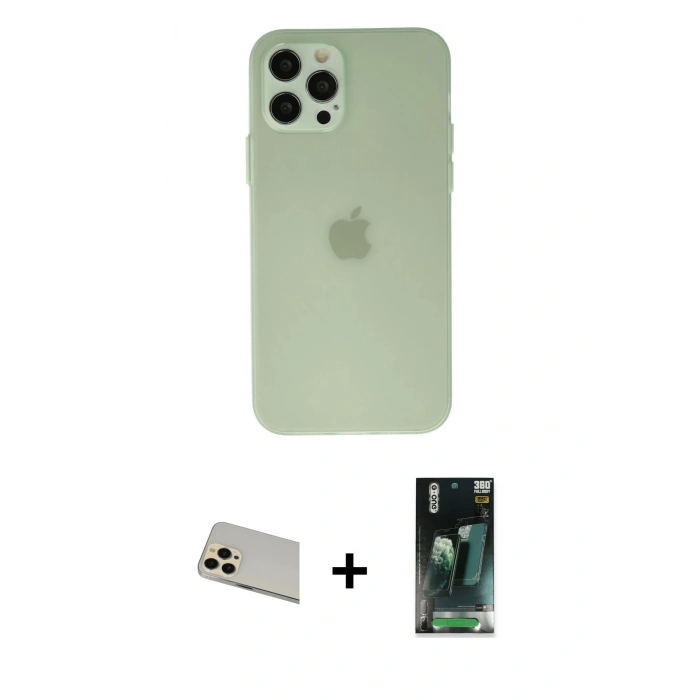 MARSİLYAN™- iPhone 12 Pro Kılıf Atlas Minimal Prime - Şeffaf 360 Full Body Arka Koruyucu + Rainbow Kamera Lens Koruma Cam - GD