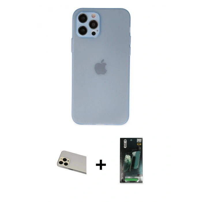 MARSİLYAN™- iPhone 12 Pro Kılıf Atlas Minimal Prime - Şeffaf 360 Full Body Arka Koruyucu + Rainbow Kamera Lens Koruma Cam - GD