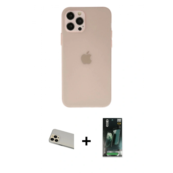 MARSİLYAN™- iPhone 12 Pro Kılıf Atlas Minimal Prime - Şeffaf 360 Full Body Arka Koruyucu + Rainbow Kamera Lens Koruma Cam - GD