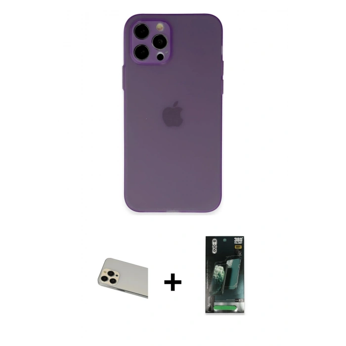 MARSİLYAN™- iPhone 12 Pro Kılıf Atlas Minimal Prime - Şeffaf 360 Full Body Arka Koruyucu + Rainbow Kamera Lens Koruma Cam - GD