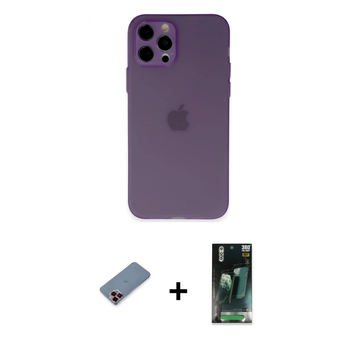 MARSİLYAN™- iPhone 12 Pro Kılıf Atlas Minimal Prime - Şeffaf 360 Full Body Arka Koruyucu + Metal Kamera Lens Koruma Cam - KI