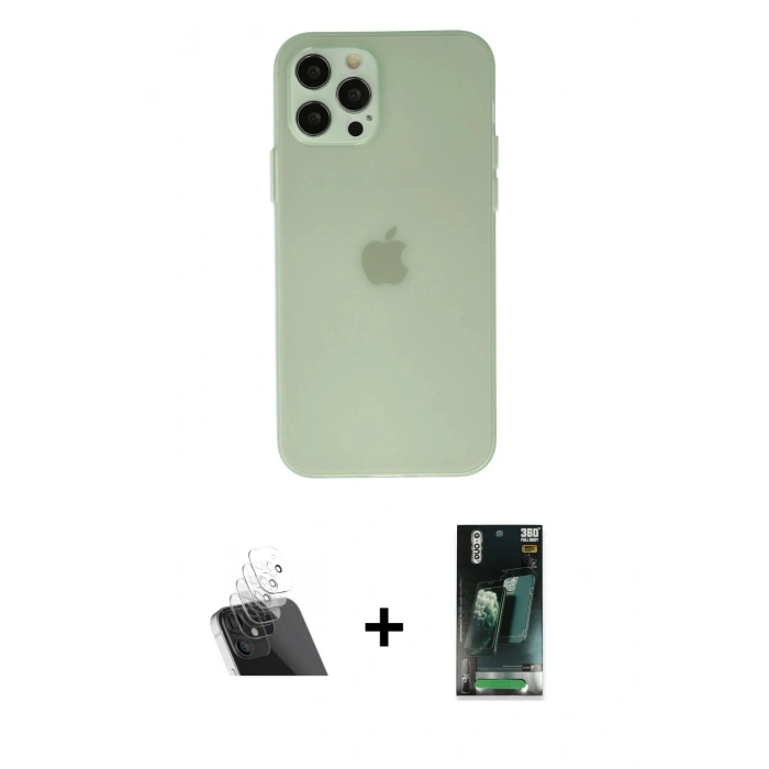 MARSİLYAN™- iPhone 12 Pro Kılıf Atlas Minimal Prime - Şeffaf 360 Full Body Arka Koruyucu + Kamera Lens Koruma Cam - SF