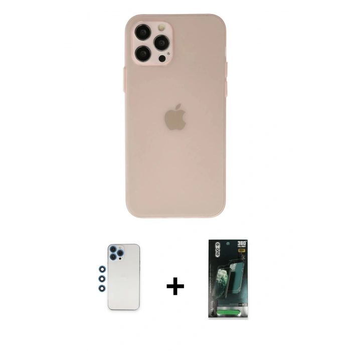 MARSİLYAN™- iPhone 12 Pro Kılıf Atlas Minimal Prime - Şeffaf 360 Full Body Arka Koruyucu + Shine Kamera Lens - MI