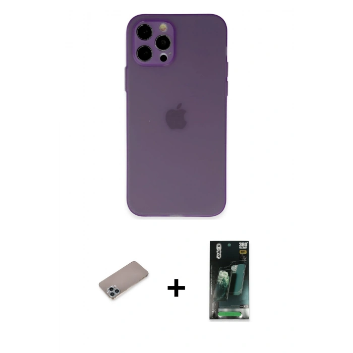 MARSİLYAN™- iPhone 12 Pro Kılıf Atlas Minimal Prime - Şeffaf 360 Full Body Arka Koruyucu + Shine Kamera Lens Koruma Cam - SABE
