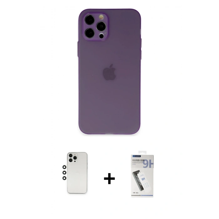 MARSİLYAN™- iPhone 12 Pro Kılıf Atlas Minimal Prime - Şeffaf Uv Polymer Nano Ekran Koruyucu + Shine Kamera Lens - GS