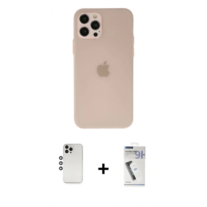 MARSİLYAN™- iPhone 12 Pro Kılıf Atlas Minimal Prime - Şeffaf Uv Polymer Nano Ekran Koruyucu + Shine Kamera Lens - GS