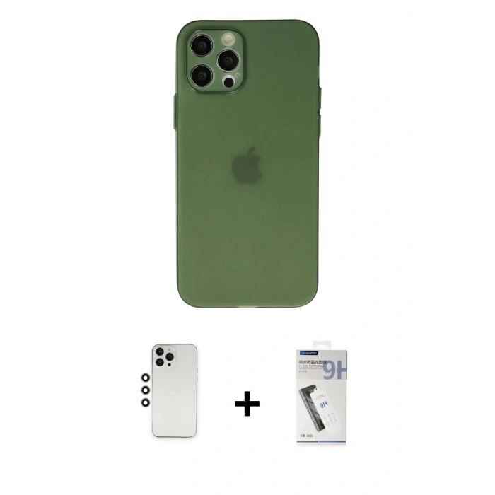 MARSİLYAN™- iPhone 12 Pro Kılıf Atlas Minimal Prime - Şeffaf Uv Polymer Nano Ekran Koruyucu + Shine Kamera Lens - GS