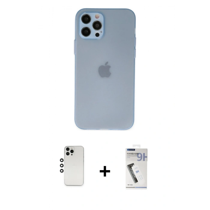 MARSİLYAN™- iPhone 12 Pro Kılıf Atlas Minimal Prime - Şeffaf Uv Polymer Nano Ekran Koruyucu + Shine Kamera Lens - GS