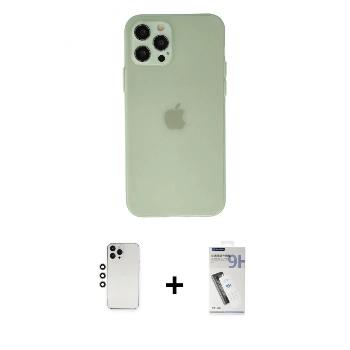 MARSİLYAN™- iPhone 12 Pro Kılıf Atlas Minimal Prime - Şeffaf Uv Polymer Nano Ekran Koruyucu + Shine Kamera Lens - GS