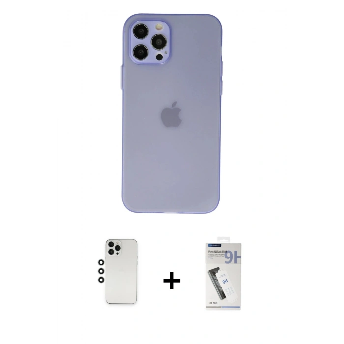 MARSİLYAN™- iPhone 12 Pro Kılıf Atlas Minimal Prime - Şeffaf Uv Polymer Nano Ekran Koruyucu + Shine Kamera Lens - GS
