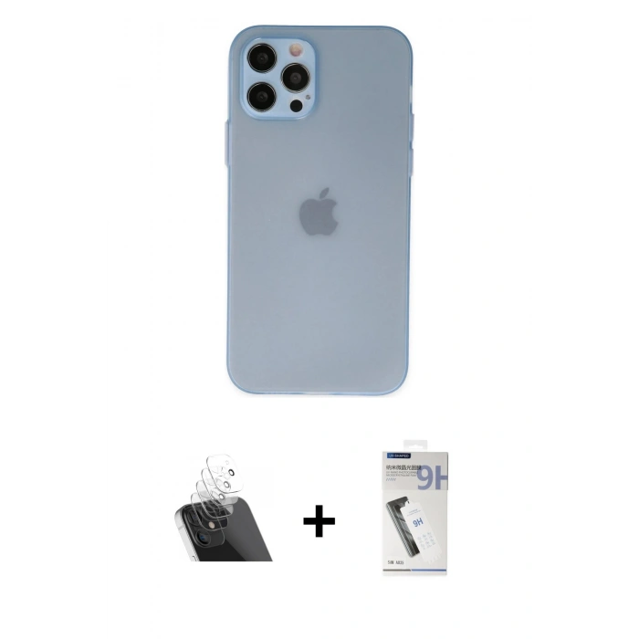 MARSİLYAN™- iPhone 12 Pro Kılıf Atlas Minimal Prime - Şeffaf Uv Polymer Nano Ekran Koruyucu + Kamera Lens Koruma Cam - SF