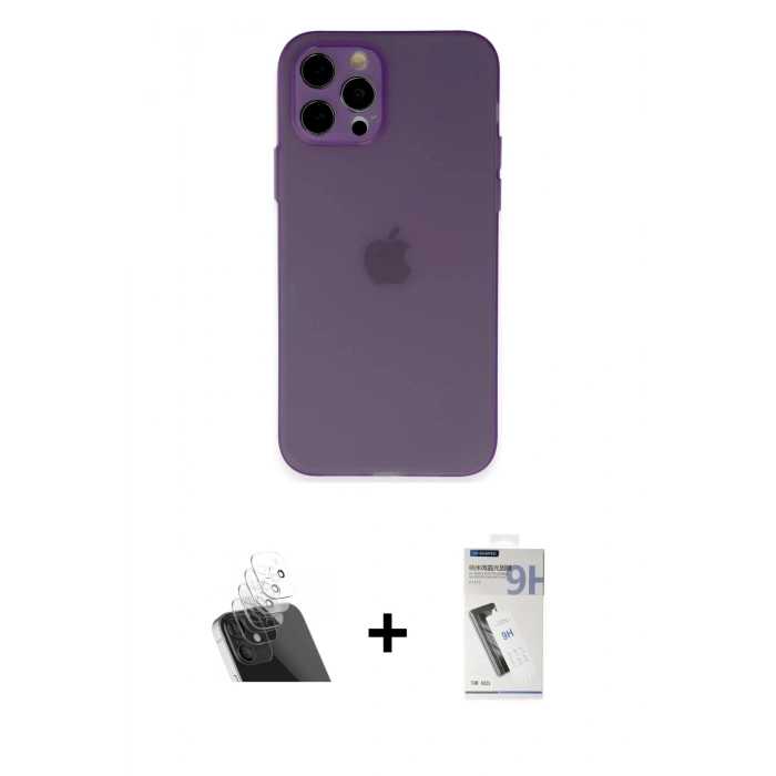 MARSİLYAN™- iPhone 12 Pro Kılıf Atlas Minimal Prime - Şeffaf Uv Polymer Nano Ekran Koruyucu + Kamera Lens Koruma Cam - SF