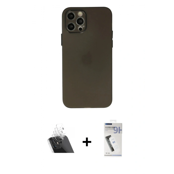 MARSİLYAN™- iPhone 12 Pro Kılıf Atlas Minimal Prime - Şeffaf Uv Polymer Nano Ekran Koruyucu + Kamera Lens Koruma Cam - SF
