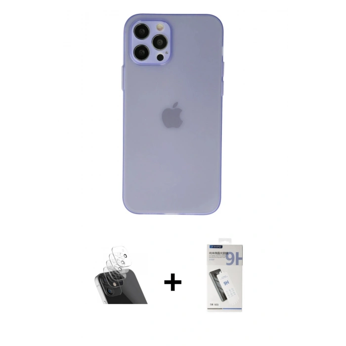 MARSİLYAN™- iPhone 12 Pro Kılıf Atlas Minimal Prime - Şeffaf Uv Polymer Nano Ekran Koruyucu + Kamera Lens Koruma Cam - SF