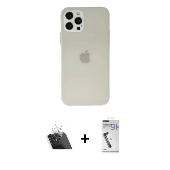 MARSİLYAN™- iPhone 12 Pro Kılıf Atlas Minimal Prime - Şeffaf Uv Polymer Nano Ekran Koruyucu + Kamera Lens Koruma Cam - SF