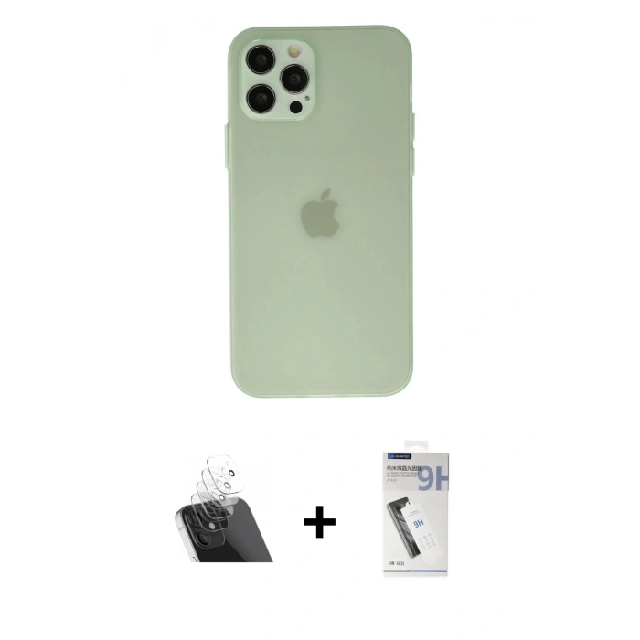 MARSİLYAN™- iPhone 12 Pro Kılıf Atlas Minimal Prime - Şeffaf Uv Polymer Nano Ekran Koruyucu + Kamera Lens Koruma Cam - SF