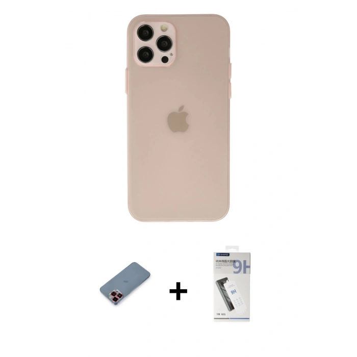 MARSİLYAN™- iPhone 12 Pro Kılıf Atlas Minimal Prime - Şeffaf Uv Polymer Nano Ekran Koruyucu + Metal Kamera Lens Koruma Cam - KI