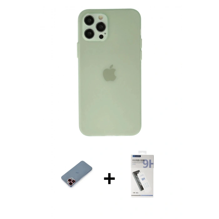 MARSİLYAN™- iPhone 12 Pro Kılıf Atlas Minimal Prime - Şeffaf Uv Polymer Nano Ekran Koruyucu + Metal Kamera Lens Koruma Cam - KI