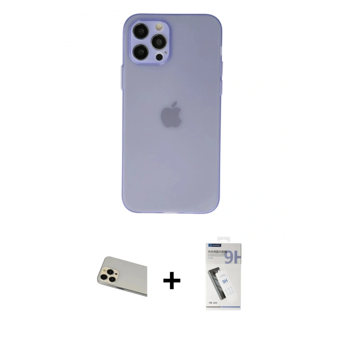MARSİLYAN™- iPhone 12 Pro Kılıf Atlas Minimal Prime - Şeffaf Uv Polymer Nano Ekran Koruyucu + Rainbow Kamera Lens Koruma Cam - GD