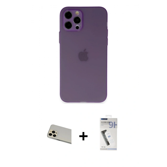MARSİLYAN™- iPhone 12 Pro Kılıf Atlas Minimal Prime - Şeffaf Uv Polymer Nano Ekran Koruyucu + Rainbow Kamera Lens Koruma Cam - GD