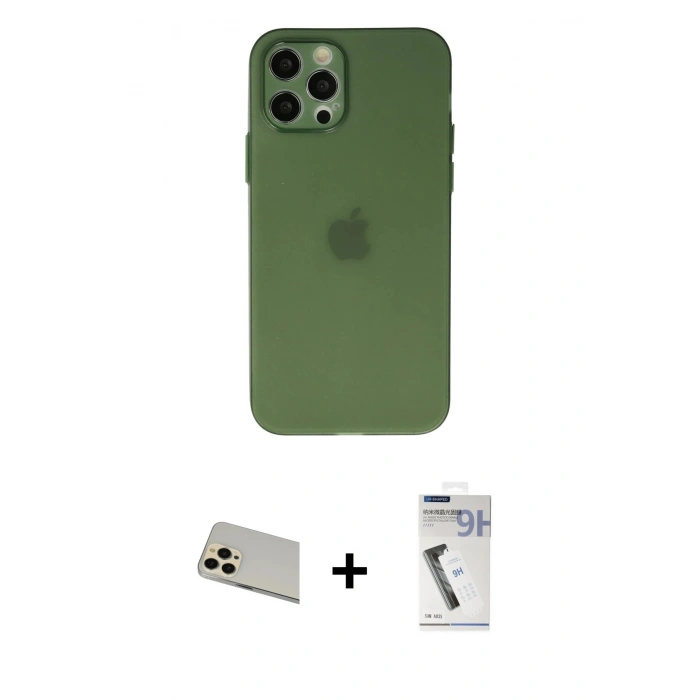 MARSİLYAN™- iPhone 12 Pro Kılıf Atlas Minimal Prime - Şeffaf Uv Polymer Nano Ekran Koruyucu + Rainbow Kamera Lens Koruma Cam - GD