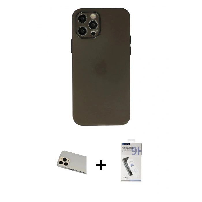 MARSİLYAN™- iPhone 12 Pro Kılıf Atlas Minimal Prime - Şeffaf Uv Polymer Nano Ekran Koruyucu + Rainbow Kamera Lens Koruma Cam - GD