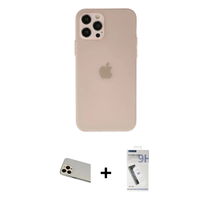 MARSİLYAN™- iPhone 12 Pro Kılıf Atlas Minimal Prime - Şeffaf Uv Polymer Nano Ekran Koruyucu + Rainbow Kamera Lens Koruma Cam - GD