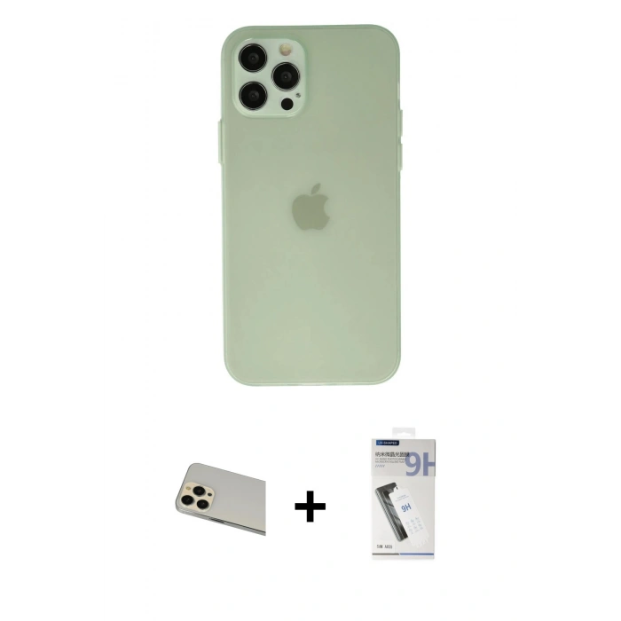 MARSİLYAN™- iPhone 12 Pro Kılıf Atlas Minimal Prime - Şeffaf Uv Polymer Nano Ekran Koruyucu + Rainbow Kamera Lens Koruma Cam - GD