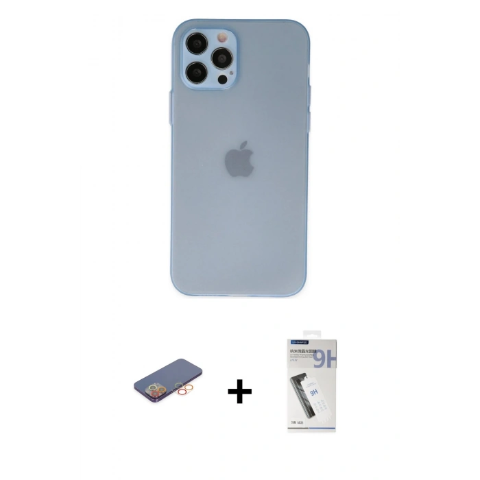 MARSİLYAN™- iPhone 12 Pro Kılıf Atlas Minimal Prime - Şeffaf Uv Polymer Nano Ekran Koruyucu + Renkli Kamera Lens Koruma Cam - TU
