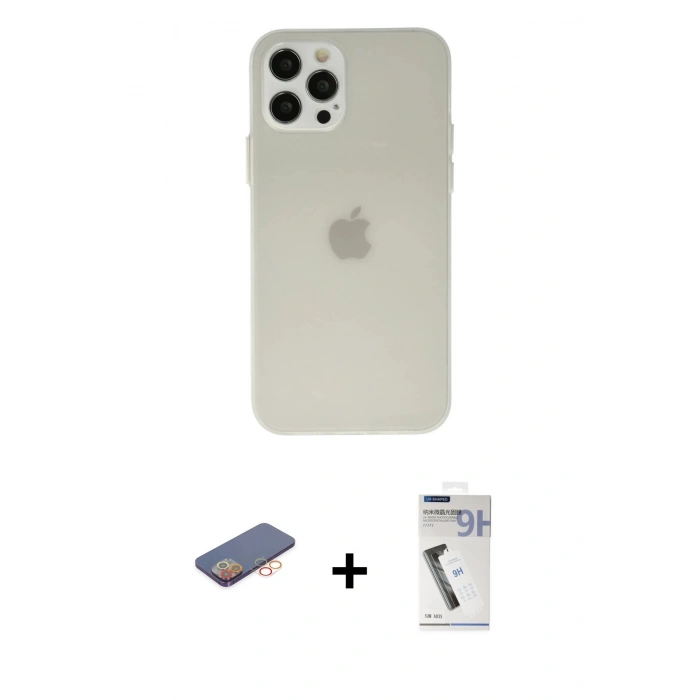 MARSİLYAN™- iPhone 12 Pro Kılıf Atlas Minimal Prime - Şeffaf Uv Polymer Nano Ekran Koruyucu + Renkli Kamera Lens Koruma Cam - TU