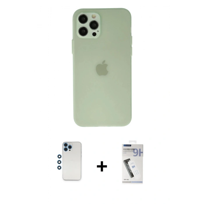 MARSİLYAN™- iPhone 12 Pro Kılıf Atlas Minimal Prime - Şeffaf Uv Polymer Nano Ekran Koruyucu + Shine Kamera Lens - MI
