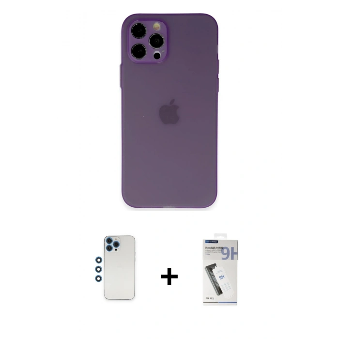 MARSİLYAN™- iPhone 12 Pro Kılıf Atlas Minimal Prime - Şeffaf Uv Polymer Nano Ekran Koruyucu + Shine Kamera Lens - MI