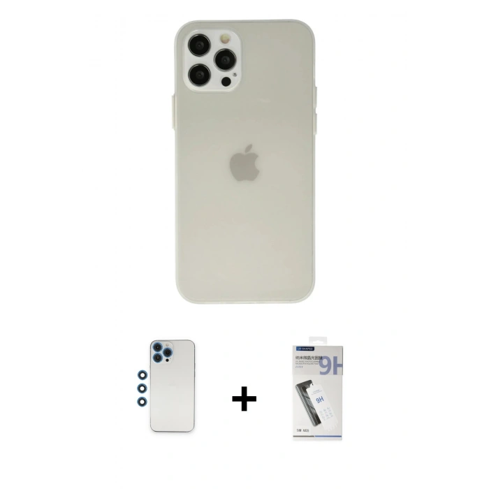 MARSİLYAN™- iPhone 12 Pro Kılıf Atlas Minimal Prime - Şeffaf Uv Polymer Nano Ekran Koruyucu + Shine Kamera Lens - MI