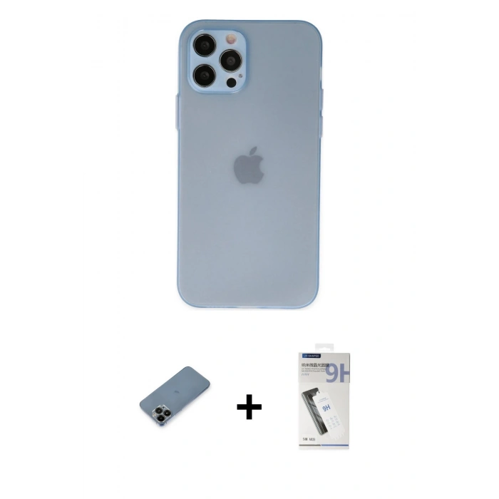MARSİLYAN™- iPhone 12 Pro Kılıf Atlas Minimal Prime - Şeffaf Uv Polymer Nano Ekran Koruyucu + Shine Kamera Lens Koruma Cam - SH