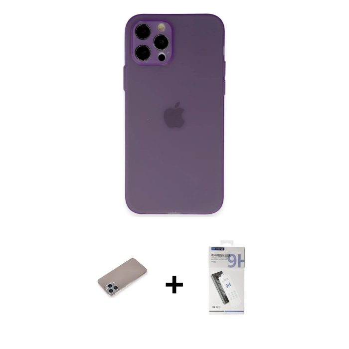 MARSİLYAN™- iPhone 12 Pro Kılıf Atlas Minimal Prime - Şeffaf Uv Polymer Nano Ekran Koruyucu + Shine Kamera Lens Koruma Cam - SABE