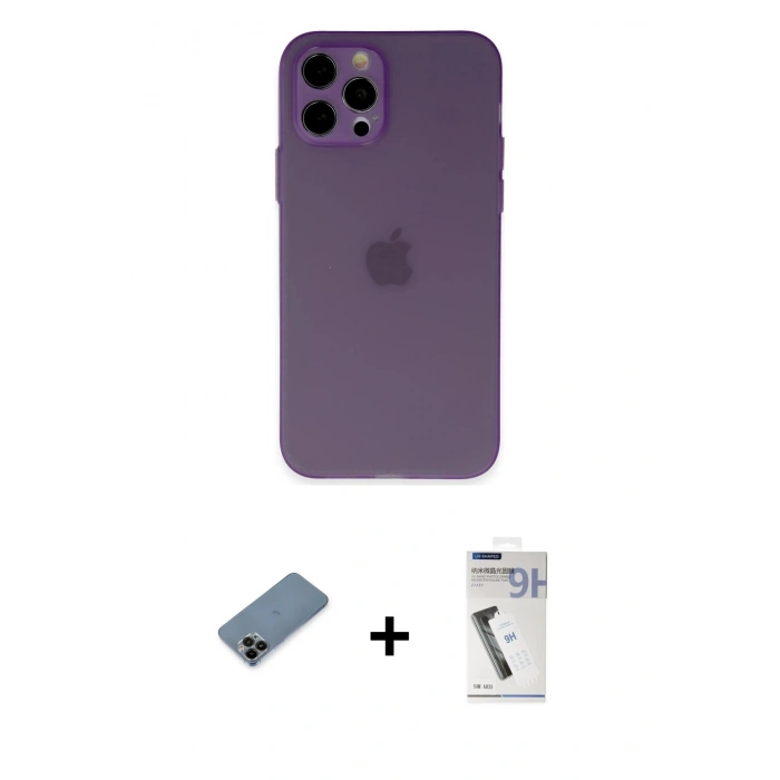 MARSİLYAN™- iPhone 12 Pro Kılıf Atlas Minimal Prime - Şeffaf Uv Polymer Nano Ekran Koruyucu + Shine Kamera Lens Koruma Cam - SH