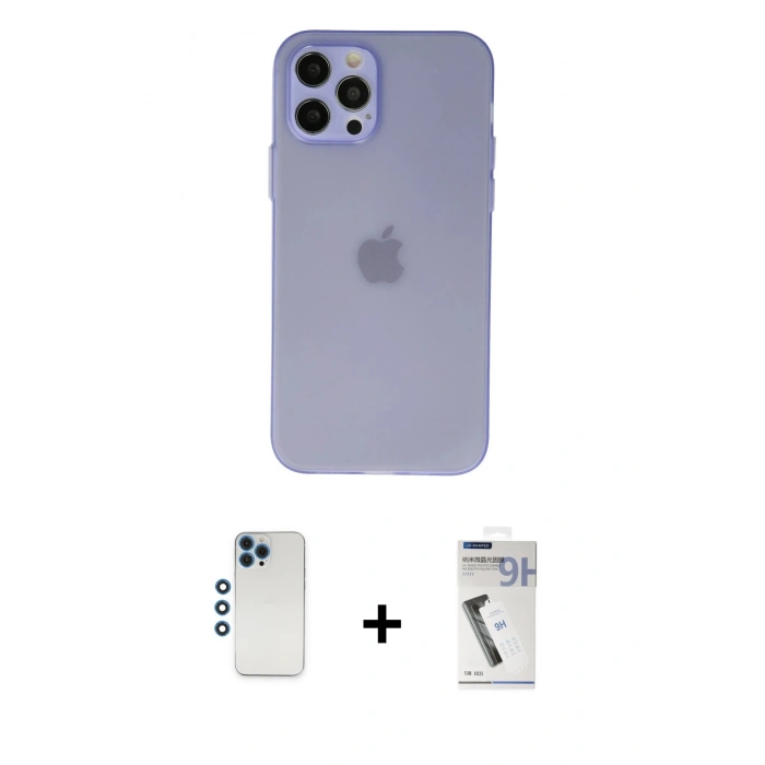 MARSİLYAN™- iPhone 12 Pro Kılıf Atlas Minimal Prime - Şeffaf Uv Polymer Nano Ekran Koruyucu + Shine Kamera Lens - MI