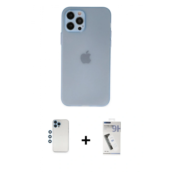 MARSİLYAN™- iPhone 12 Pro Kılıf Atlas Minimal Prime - Şeffaf Uv Polymer Nano Ekran Koruyucu + Shine Kamera Lens - MI