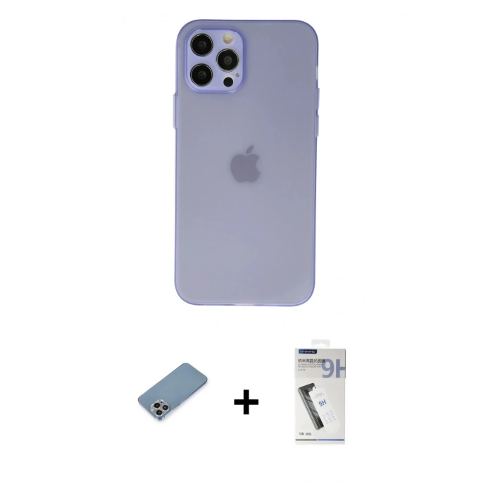 MARSİLYAN™- iPhone 12 Pro Kılıf Atlas Minimal Prime - Şeffaf Uv Polymer Nano Ekran Koruyucu + Shine Kamera Lens Koruma Cam - GI