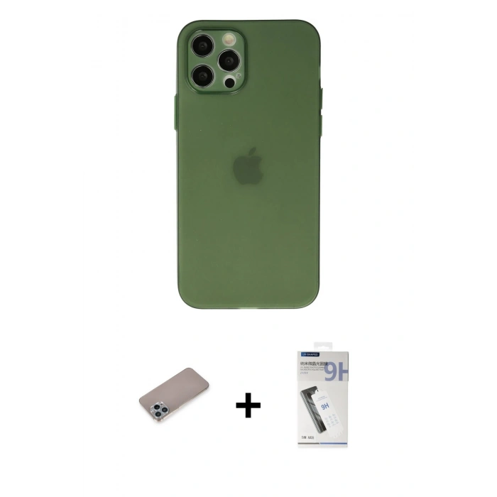 MARSİLYAN™- iPhone 12 Pro Kılıf Atlas Minimal Prime - Şeffaf Uv Polymer Nano Ekran Koruyucu + Shine Kamera Lens Koruma Cam - SABE