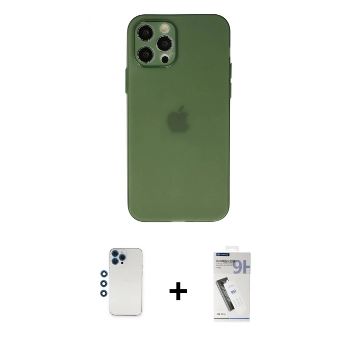 MARSİLYAN™- iPhone 12 Pro Kılıf Atlas Minimal Prime - Şeffaf Uv Polymer Nano Ekran Koruyucu + Shine Kamera Lens - MI