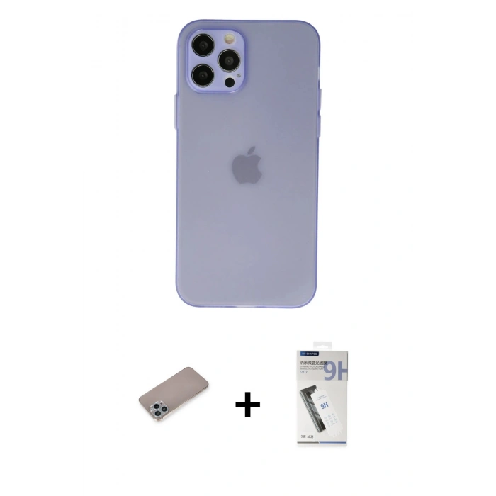 MARSİLYAN™- iPhone 12 Pro Kılıf Atlas Minimal Prime - Şeffaf Uv Polymer Nano Ekran Koruyucu + Shine Kamera Lens Koruma Cam - SABE