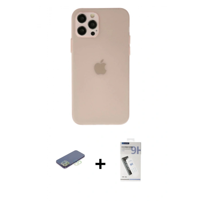 MARSİLYAN™- iPhone 12 Pro Kılıf Atlas Minimal Prime - Şeffaf Uv Polymer Nano Ekran Koruyucu + Renkli Kamera Lens Koruma Cam - YL