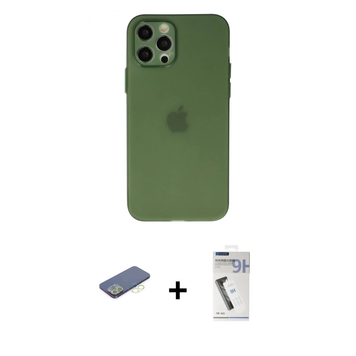 MARSİLYAN™- iPhone 12 Pro Kılıf Atlas Minimal Prime - Şeffaf Uv Polymer Nano Ekran Koruyucu + Renkli Kamera Lens Koruma Cam - YL