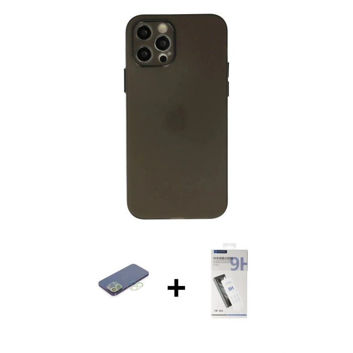 MARSİLYAN™- iPhone 12 Pro Kılıf Atlas Minimal Prime - Şeffaf Uv Polymer Nano Ekran Koruyucu + Renkli Kamera Lens Koruma Cam - YL