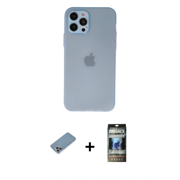MARSİLYAN™- iPhone 12 Pro Kılıf Atlas Minimal Prime - Siyah 34D Hayalet Izgaralı Cam + Shine Kamera Lens Koruma Cam - GI