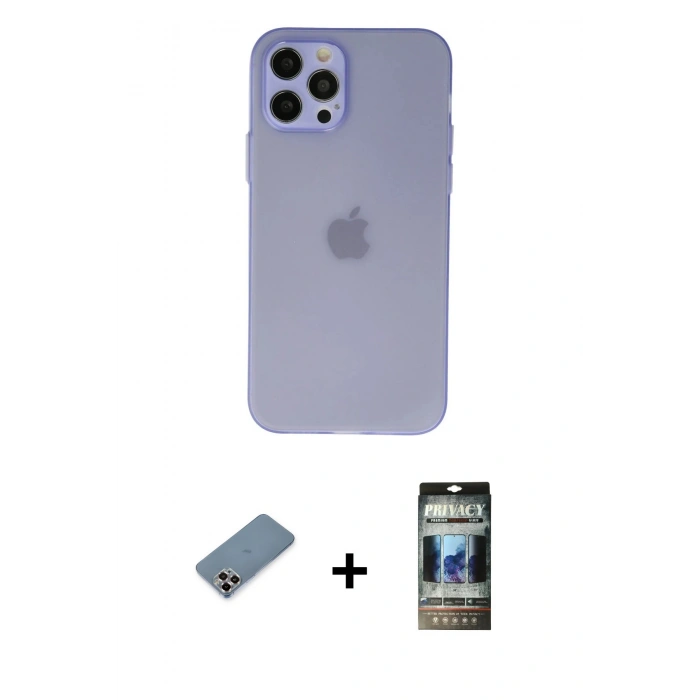 MARSİLYAN™- iPhone 12 Pro Kılıf Atlas Minimal Prime - Siyah 34D Hayalet Izgaralı Cam + Metal Kamera Lens Koruma Cam - MR