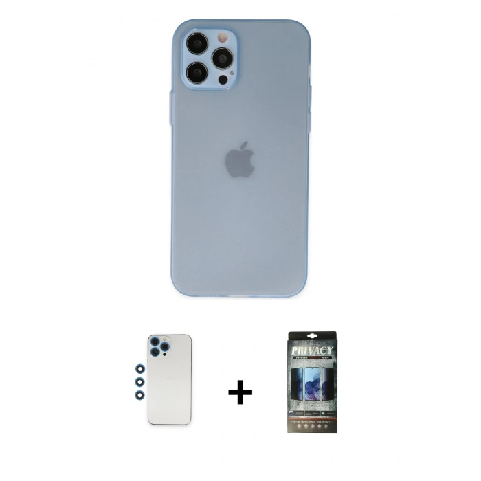 MARSİLYAN™- iPhone 12 Pro Kılıf Atlas Minimal Prime - Siyah 34D Hayalet Izgaralı Cam + Shine Kamera Lens - MI
