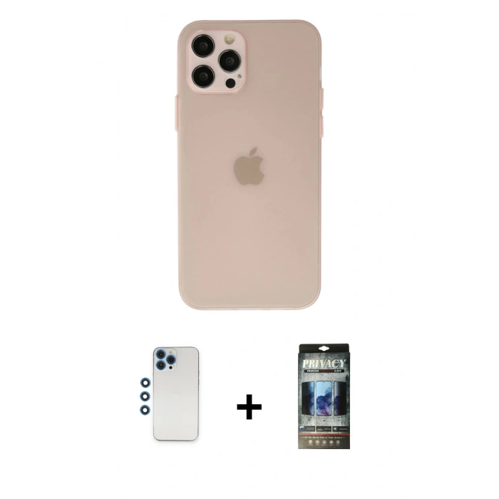 MARSİLYAN™- iPhone 12 Pro Kılıf Atlas Minimal Prime - Siyah 34D Hayalet Izgaralı Cam + Shine Kamera Lens - MI
