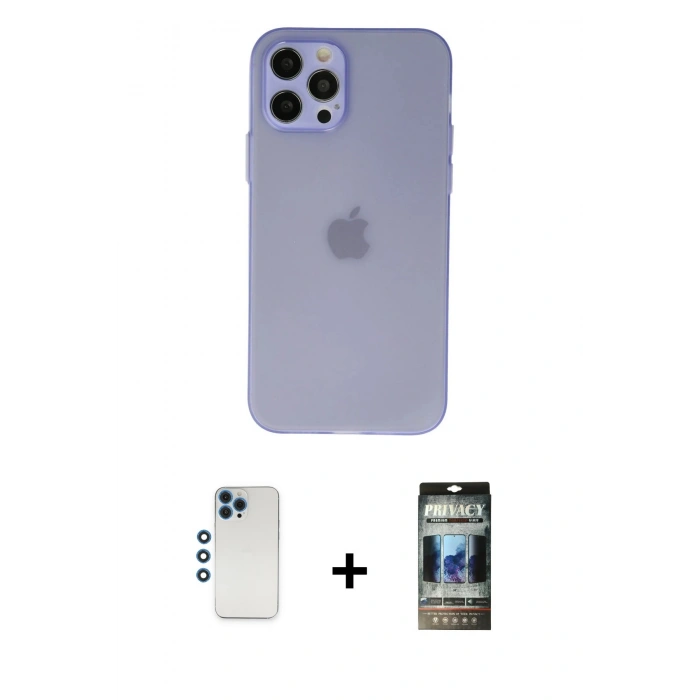 MARSİLYAN™- iPhone 12 Pro Kılıf Atlas Minimal Prime - Siyah 34D Hayalet Izgaralı Cam + Shine Kamera Lens - MI